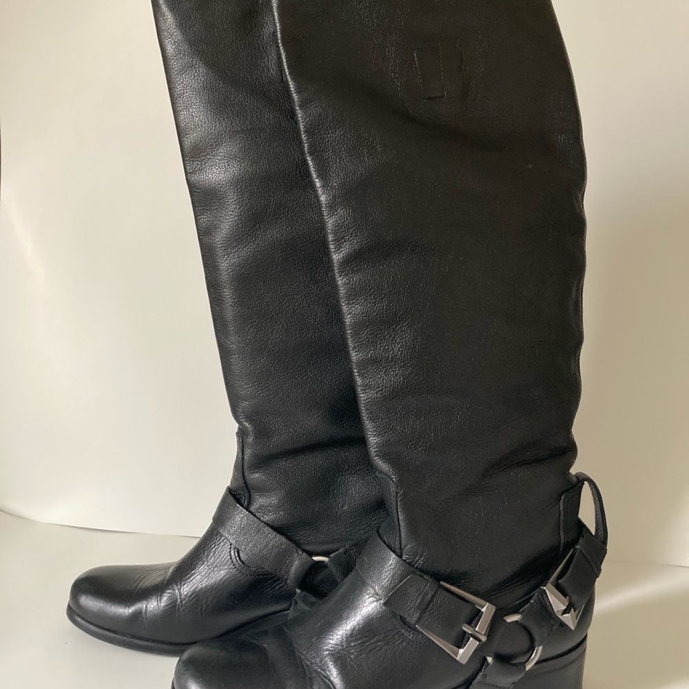 7 For All Mankind Black Leather Moto Biker Boots